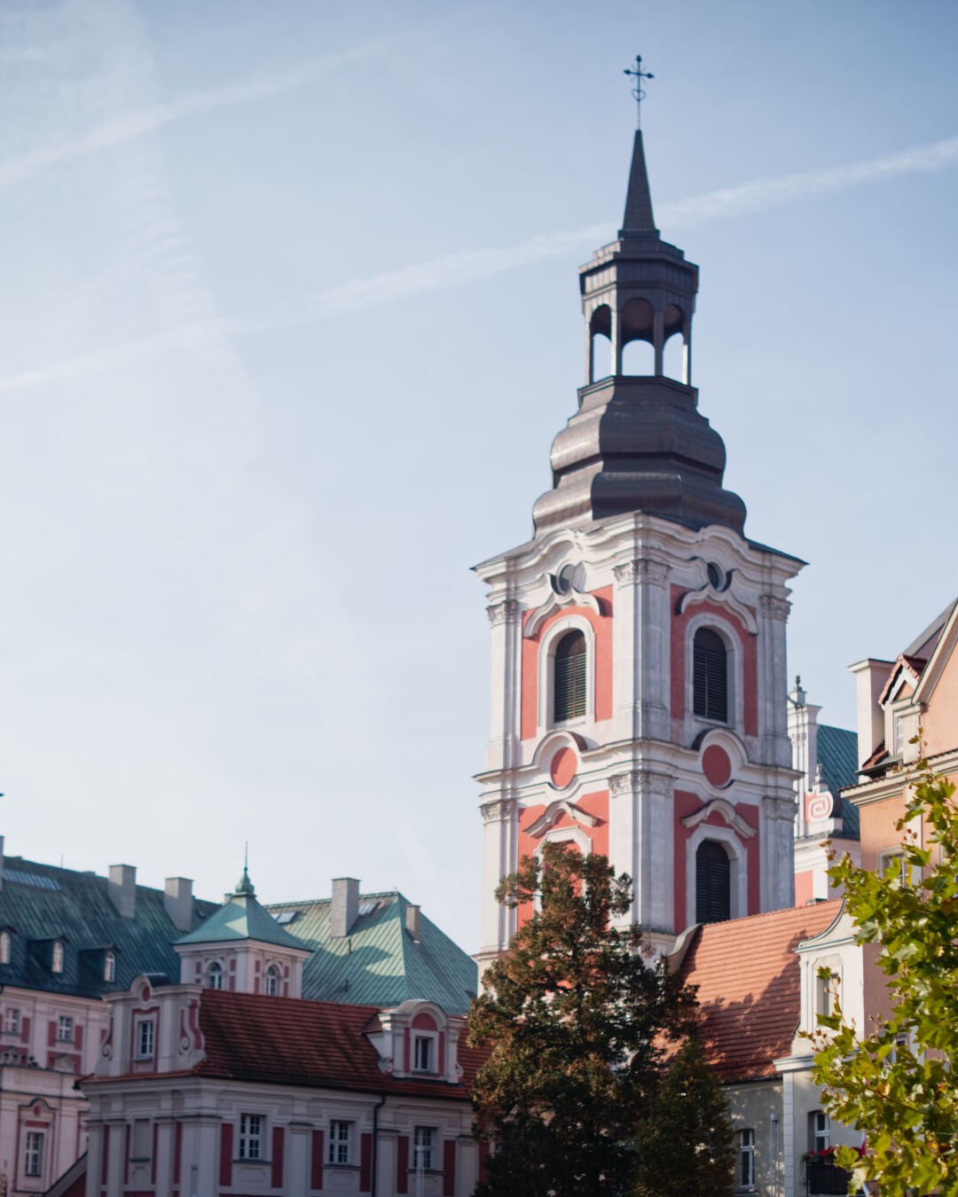 A church tower in the centre of Poznan