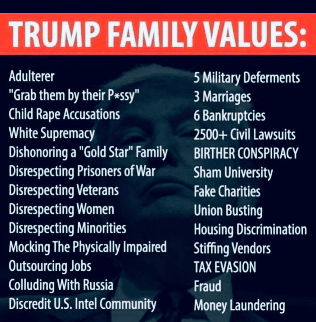 TRUMP FAMILY VALUES:
Adulterer
5 Military Deferments
