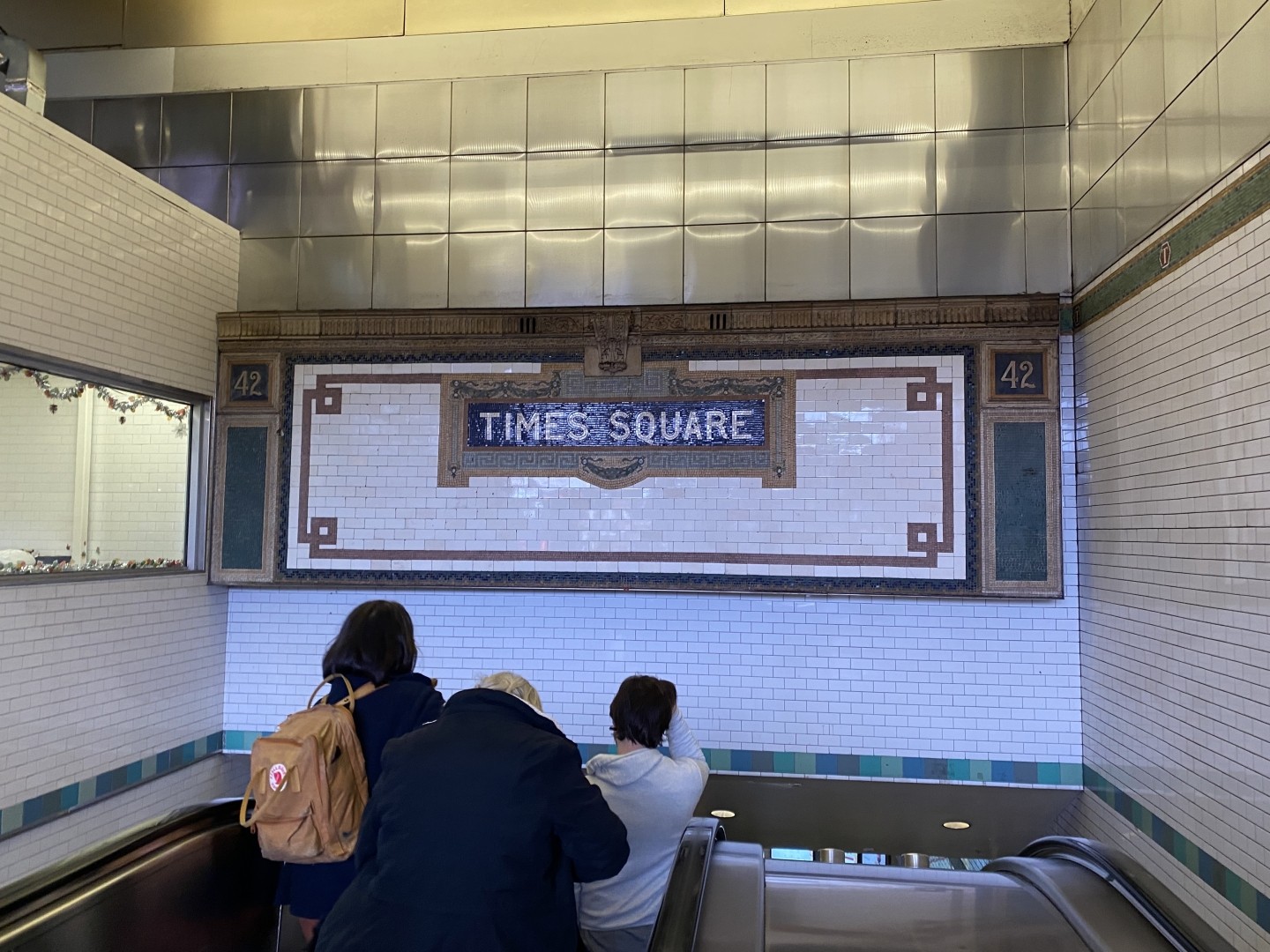 Tiled subway sign for Times Square.