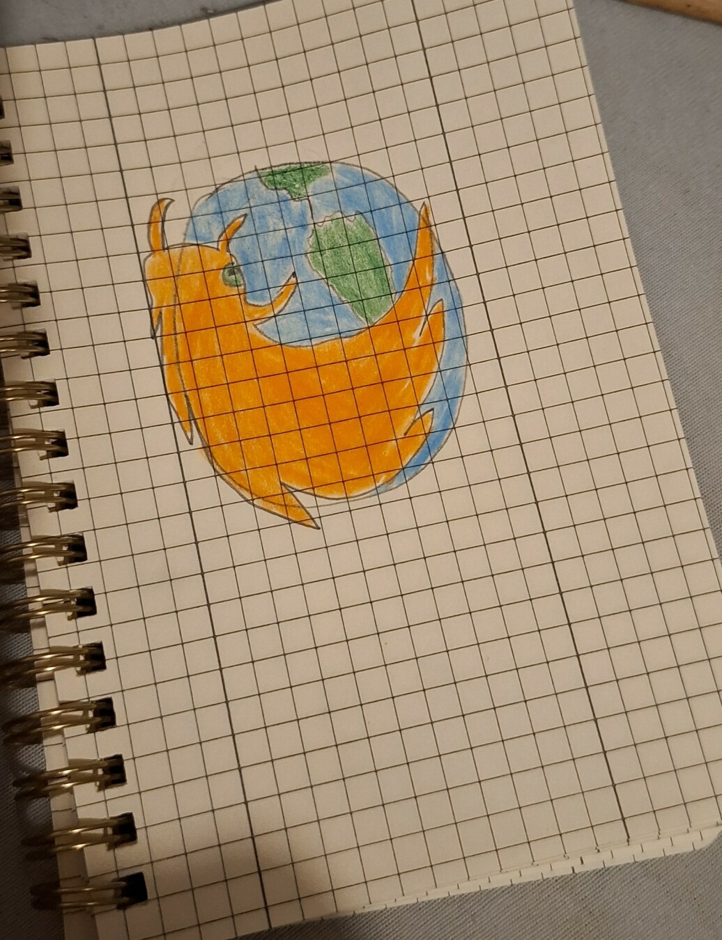 Drawing is supposed to be a Firefox logo, but not quite good but I think it is still cute
