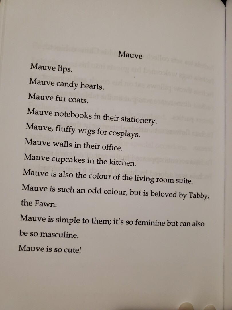 A story poem by me, describing a nonbinary character who loves the colour mauve!

#color #stories #poetry #shortstories #book #arianderwyddbooks #florida #original #fiction