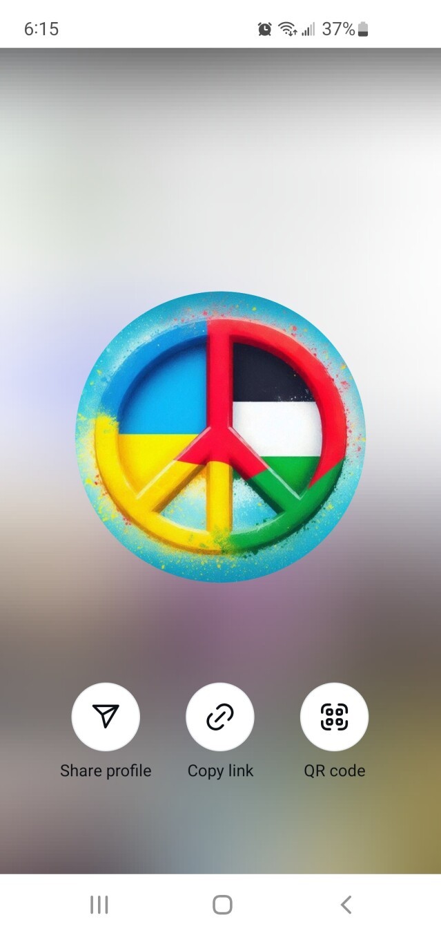 A peace sign with Ukraine and Palestine flags.